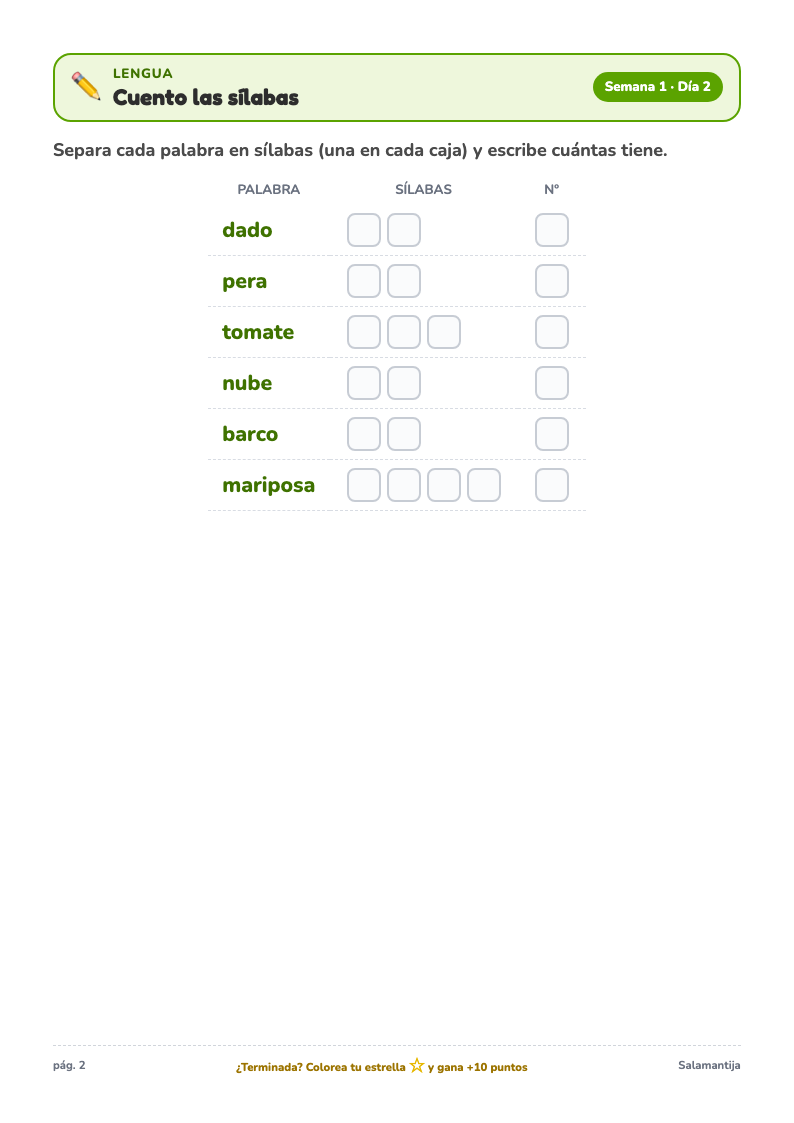 Página de lengua del Cuaderno de Verano de 2º de Primaria