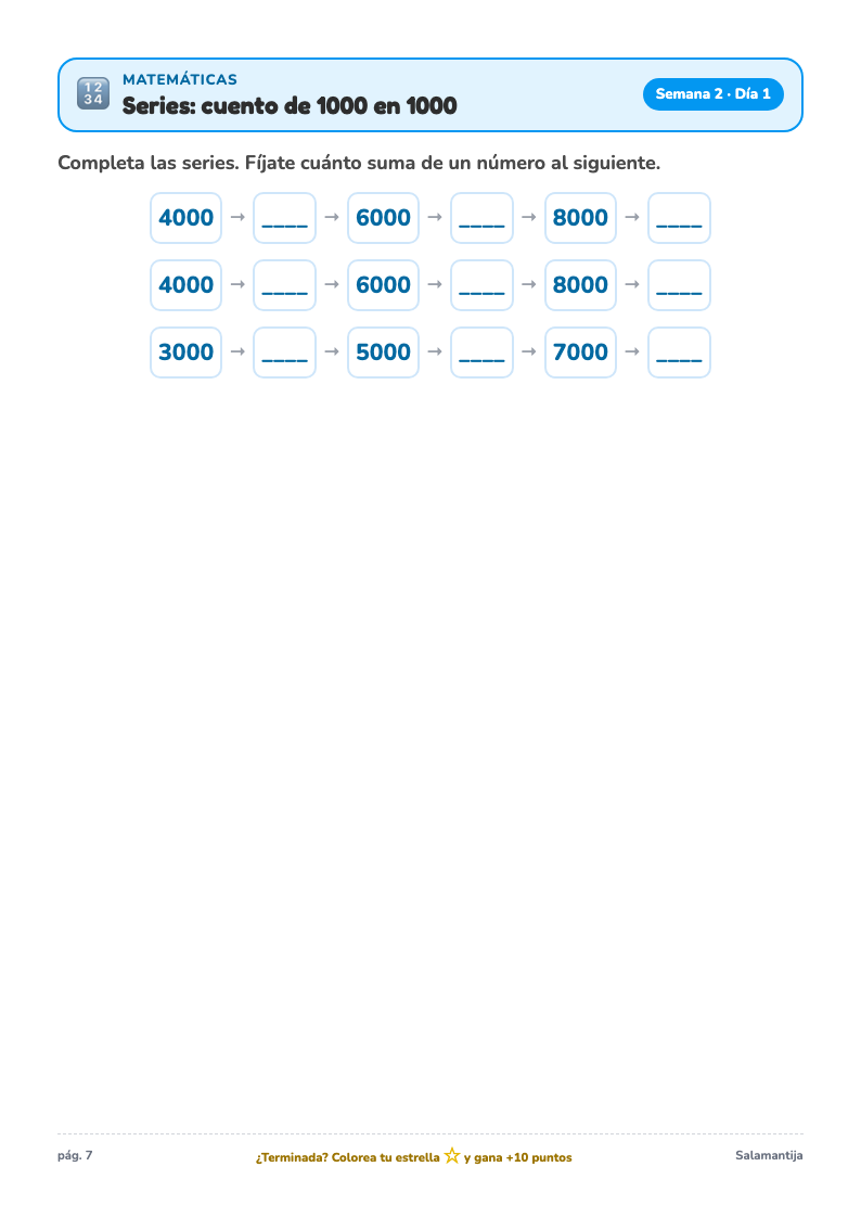 Página de matemáticas del Cuaderno de Verano de 4º de Primaria