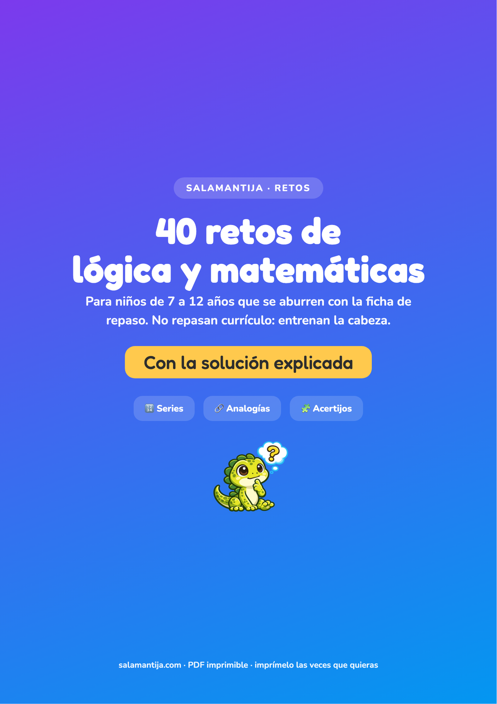 Pack de 40 retos de lógica y matemáticas para imprimir